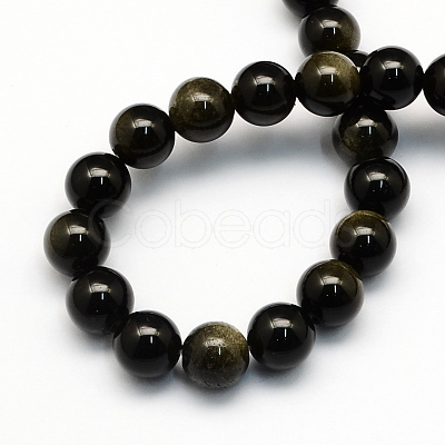 Natural Golden Sheen Obsidian Round Beads Strands G-S157-8mm-1