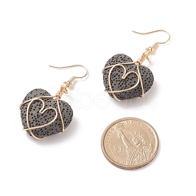 Heart Natural Lava Rock Dangle Earrings for Women EJEW-JE04973-1