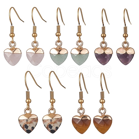 Natural Mixed Gemstone Heart Dangle Earrings EJEW-JE05469-1
