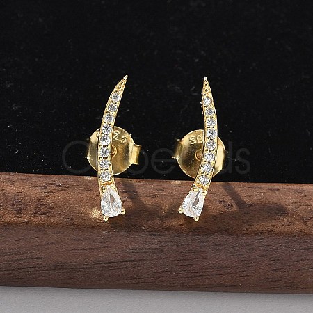 925 Sterling Silver Clear Cubic Zirconia Stud Earrings EJEW-Q032-01E-G-1