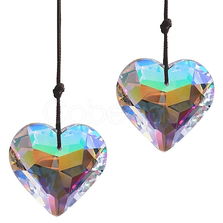 Faceted Glass Heart Pendant Decorations HJEW-PW0002-18-1