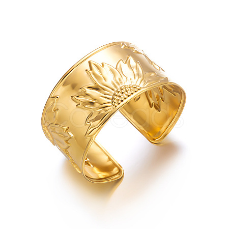 304 Stainless Steel Sunflower Wide Open Cuff Bangles for Women WG38CFD-06-1