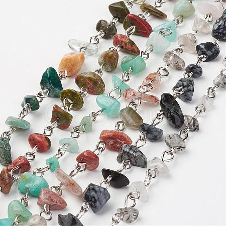 Natural & Synthetic Gemstone Chips Handmade Beaded Chains AJEW-JB00280-1