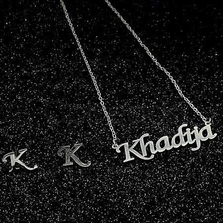 Stainless Steel Letter K Stud Earrings & Word Khadija Pendant Necklaces Sets for Women ES0413-2-1