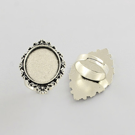 Vintage Adjustable Iron Finger Ring Components Alloy Cabochon Bezel Settings PALLOY-Q300-12AS-NR-1
