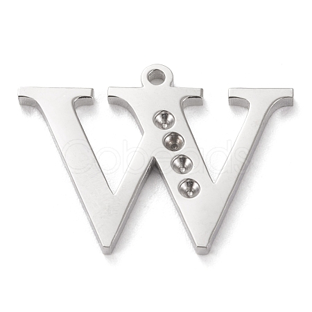 Tarnish Resistant 304 Stainless Steel Letter Pendant Rhinestone Settings STAS-J028-01W-1