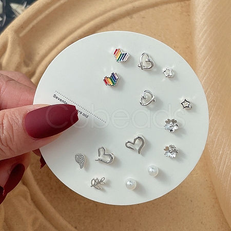 7 Pairs Anti-Tarnish Exquisite Alloy Stud Earrings Sets for Girls Women WG93702-03-1
