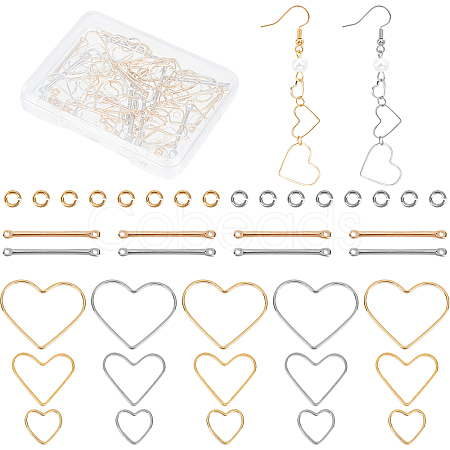 80Pcs 8 Style Brass Heart Linking Rings & Bar Links Connectors DIY-CN0002-09-1