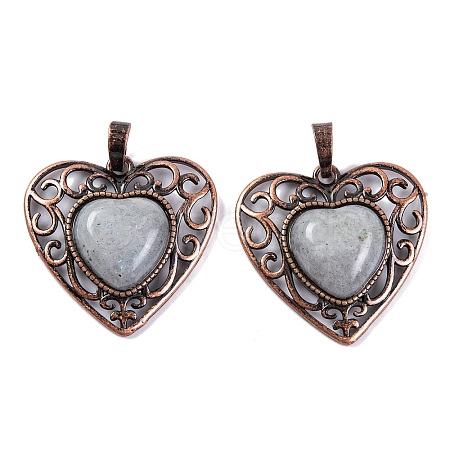Natural Labradorite Peach Love Heart Pendants G-G158-01-12-1