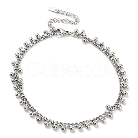 Non-Tarnish 304 Stainless Steel Round Ball Charms Link Chain Anklets LS-AJEW-G054-01P-1