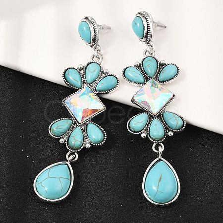 Alloy Synthetic Turquoise Dangle Stud Earrings EJEW-U053-05AS-1