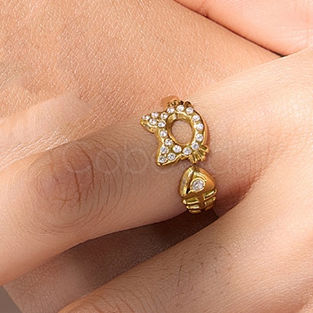 304 Stainless Steel Micro Pave Cubic Zirconia Cuff Open Rings for Women SA-CBAABBA-04G-1