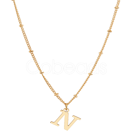 1Pc Brass Chain & 304 Stainless Steel Letter Pendant Necklaces NJEW-LP0001-35N-G-1