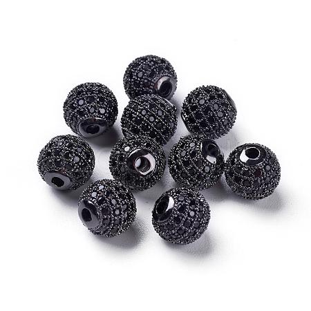 CZ Brass Micro Pave Grade AAA Gunmetal Color Cubic Zirconia Round Beads KK-O065-8mm-01B-NR-1