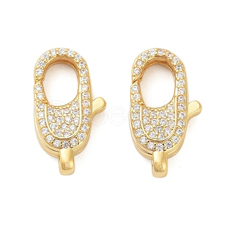 Oval Brass Micro Pave Clear Cubic Zirconia Lobster Claw Clasps KK-I354-01G-03-1