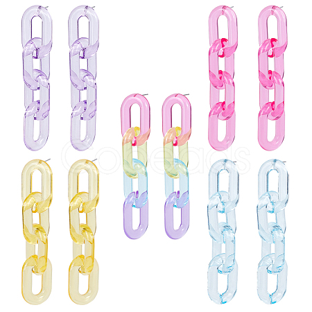 5 Pairs 5 Colors Acrylic Cable Chains Dangle Stud Earrings EJEW-AN0004-06-1