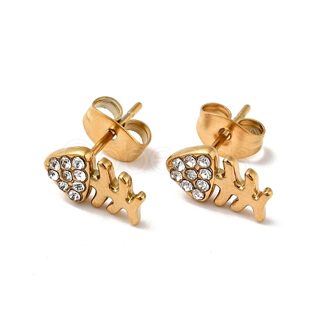 Rhinestone Fishbone Stud Earrings with 316 Surgical Stainless Steel Pins EJEW-A081-13G-02-1