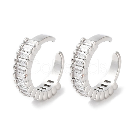 Rectangle Brass Cubic Zirconia Cuff Earrings for Women LS-EJEW-E310-09P-1