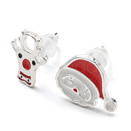 Christmas Theme Brass Asymmetrical Earrings EJEW-D062-01B-S-1