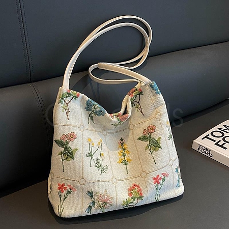 Flower Printed Polyester Women's Tote Bags PW-WG102BE-02-1