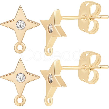 10Pcs Star Shape Brass Cubic Zirconia Stud Earring Findings KK-BBC0012-69-1