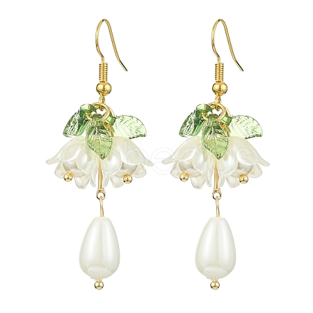 Natural Pearl & Acrylic Flower Dangle Earrings EJEW-TA00319-1