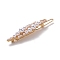 Alloy Hair Bobby Pins, with Imitation Pearl Beads, Leaf, Light Gold, 10x61x13mm