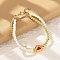 Brass Multi-strand Bracelets, Enamel Charms Bracelets for Women, Paw Print, Ion Plating(IP), Real 18K Gold Plated, with Plastic Pearl & 304 Stainless Steel Lobster Clasp, Red, 7-1/4 inch(18.3cm)