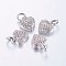 Long-Lasting Plated Brass Micro Pave Cubic Zirconia Charms, Heart, Real Platinum Plated, 9x8x3mm, Hole: 3mm