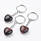 Dyed & Heated Natural Red Tiger Eye Keychain, with Platinum Iron Findings, Heart, 72mm