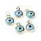 Handmade Evil Eye Lampwork Charms, with Brass Findings, Flat Round, Blue, Real 18K Gold Plated, 10x6.5x3mm, Hole: 1.5mm