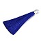 Fiber Tassel Big Pendant Decorations, with Platinum Plated Brass Finding, Blue, 70~73x7~25mm, Hole: 1.8mm