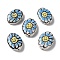 Handmade Porcelain Beads, Famille Rose Porcelain, Oval with Flower, Light Steel Blue, 19x14~16x5~6mm, Hole: 1.2mm