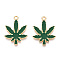 Alloy Enamel Pendants, Cadmium Free & Nickel Free & Lead Free, Light Gold, Pot Leaf/Hemp Leaf Shape Charm, Dark Green, 25x18.5x1.4mm, Hole: 1.8mm