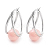 304 Stainless Steel & Plastic Imitation Pearl Oval with Ball Hoop Earrings for Women EJEW-C096-13P-06-1