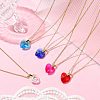 Heart Glass Pendant Necklaces NJEW-K117-01G-6