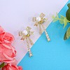 Clear Cubic Zirconia Bowknot Dangle Stud Earrings with Imitation Pearl Beaded JE1094A-4