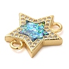 Rack Plating Brass Micro Pave Clear Cubic Zirconia Star Connector Charms KK-K385-097G-2