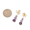 Natural Amethyst Bowknot with Round Dangle Stud Earrings EJEW-JE06780-02-3