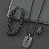 304 Stainless Steel Chain Bracelets & Rectangle Pendant Necklaces & Rings for Men FS-WGDB989-01-1