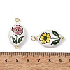 Hand Painted Flower Pattern Oval Porcelain Pendants PALLOY-JF05562-3