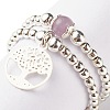 2Pcs 2 Style Natural Lavender Amethyst & Synthetic Hematite Beaded Rings with Brass Tree of Life Charms RJEW-JR00474-04-5