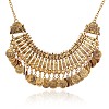 Tibetan Style Alloy Turkish Coin Tassel Chunky Bib Necklaces for Women FS-WG4760A-02-2