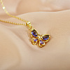 Brass Pave Cubic Zirconia Butterfly Pendant Necklaces FS-WGD20DC-01-1