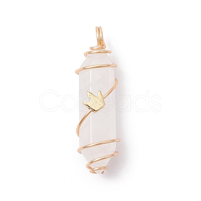 Natural Quartz Crystal Copper Wire Wrapped Pendants PALLOY-JF02534-1