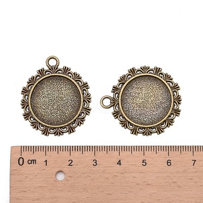 Vintage Flat Round Alloy Pendant Cabochon Settings PALLOY-N0088-66AB-NF-1