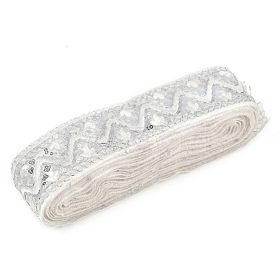 10 Yards Polyester Embroidery Lace Ribbon with Paillette PW-WG94215-04-1