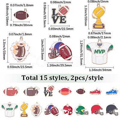 30Pcs 15 Styles Rugby Theme Alloy Enamel Pendants ENAM-SC0007-86-1