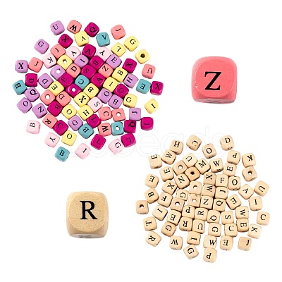 420Pcs 2 Style Natural Wood Printed Beads WOOD-LS0001-31-1