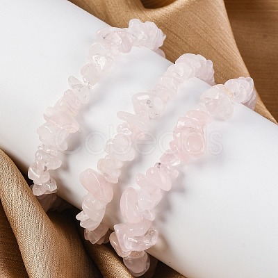 Unisex Chip Natural Rose Quartz Beaded Stretch Bracelets BJEW-S143-25-1
